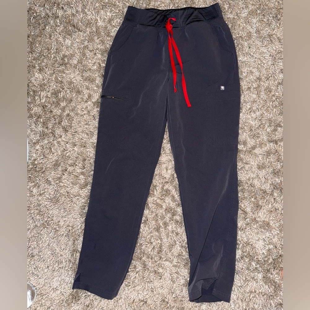 Figs charcoal Pants with Red Drawstring- medium